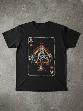 Aerosmith Ace Graphic Tee Vintage Style Rock Band Playing Card Shirt